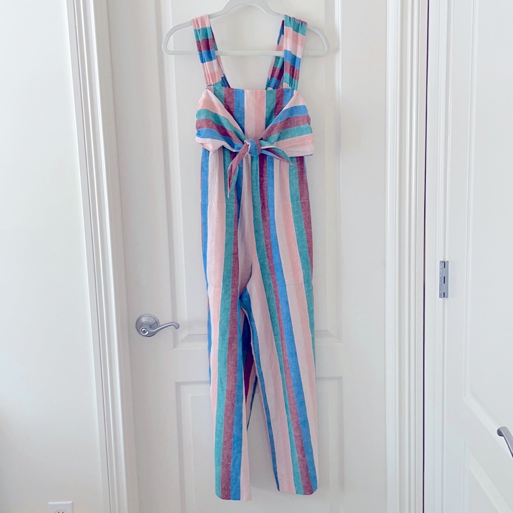 Madewell Rainbow Striped Tie Front Cap Sleeve Jumpsuit Size 0 Flagstaff Stripe